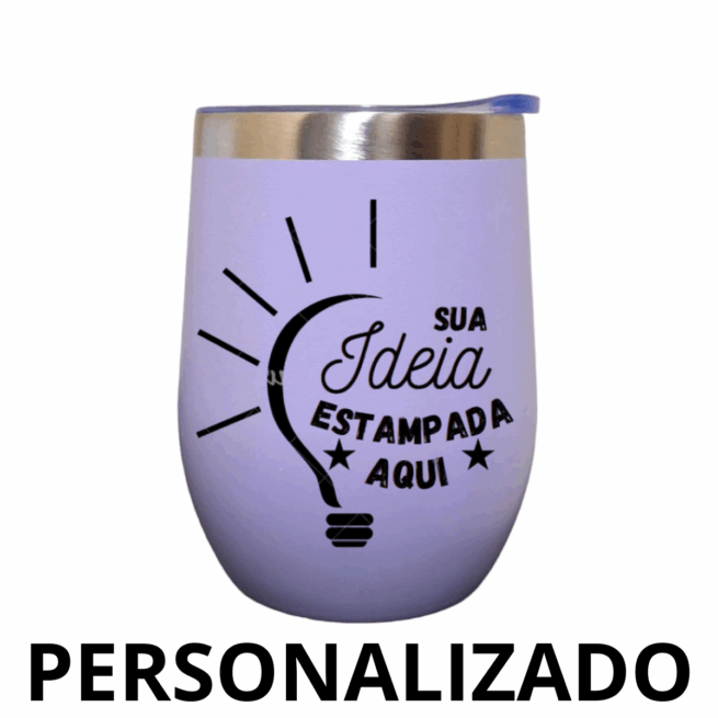 Copo Cuia Térmico Inox Personalizado 360 ml com Tampa Antivazamento – Cor Lilás