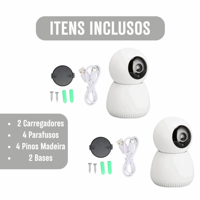 Par de Câmeras de Segurança IP Motorizadas Wi-Fi 360° Visão Noturna Full HD