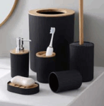 Conjunto de Acessórios para Banheiro em Bambu 6 Peças – Preto – Elegância e Sustentabilidade – BM-F1080A