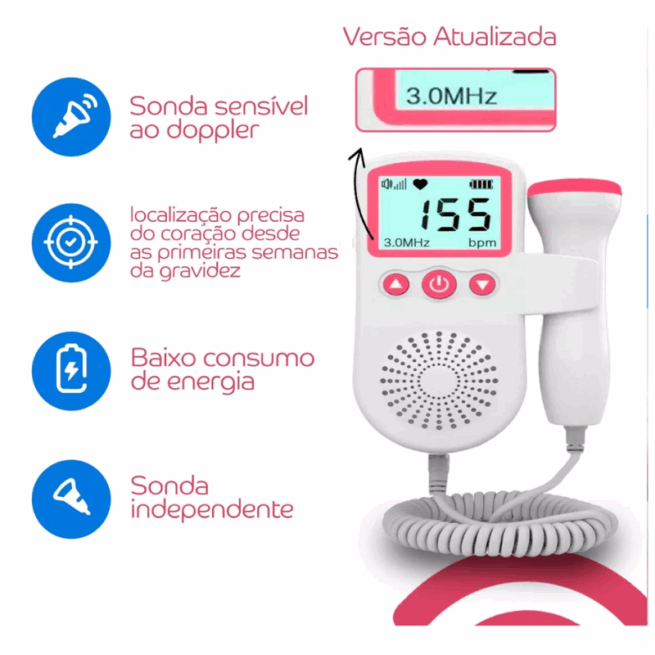Doppler Fetal Portátil - Monitor de Batimentos Cardíacos do Bebê