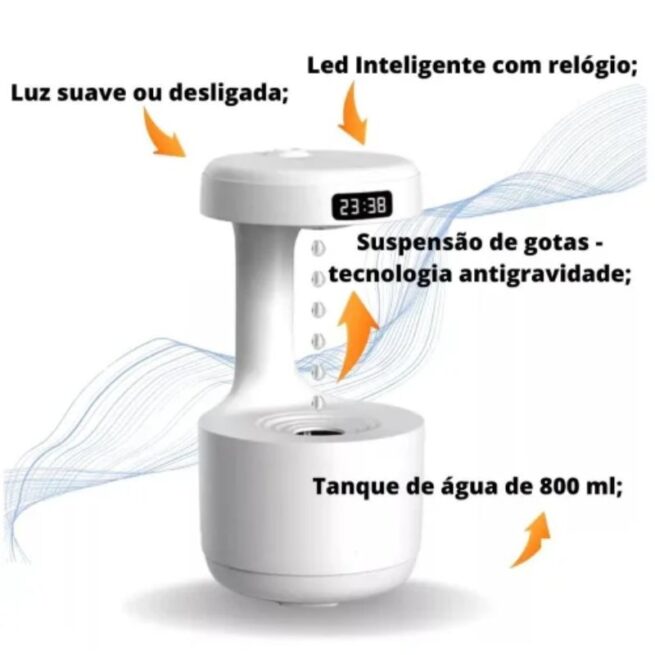 Umidificador Gotas de Água com Relógio Digital LED - Branco (Normal)