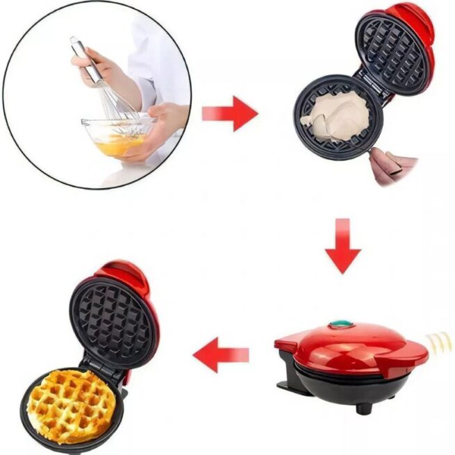Mini Máquina Elétrica de Fazer Waffles 110v – Cor Vermelha – Cozinhe com Facilidade