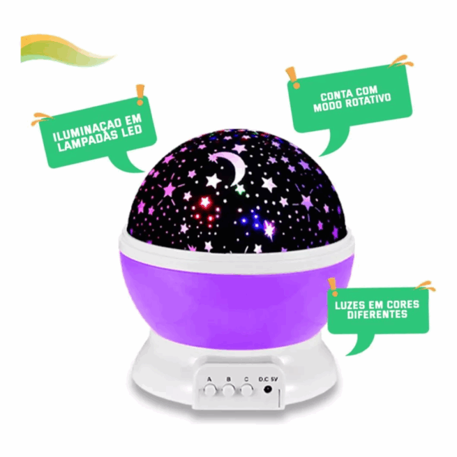 Luminária Projetor Estrelas Globo Abajur 360º - Universo LED Bivolt (Sortida)