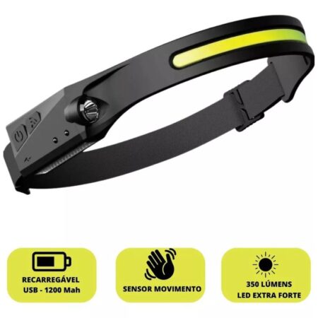 Lanterna de Cabeça com LED Recarregável e Sensor de Movimento