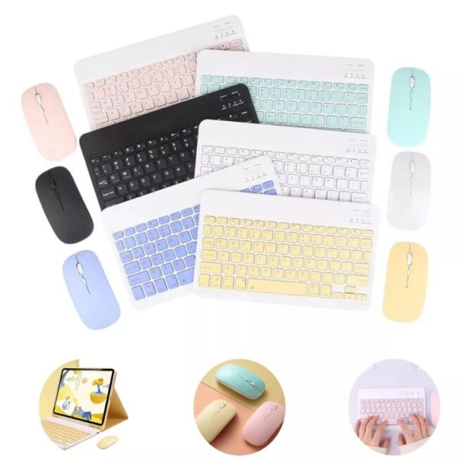 Conjunto Teclado + Mouse Sem Fio Bluetooth para Notebook e Tablet - Branco