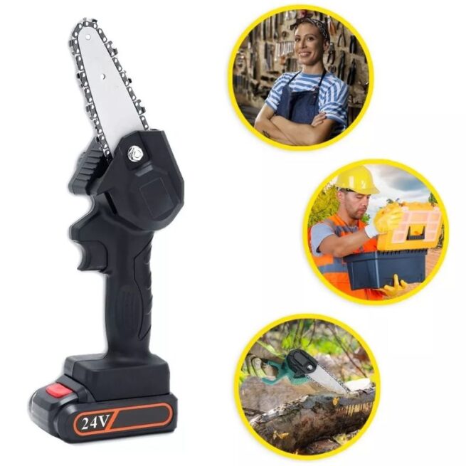 Mini Motosserra Bateria Recarregável – Potência e Praticidade