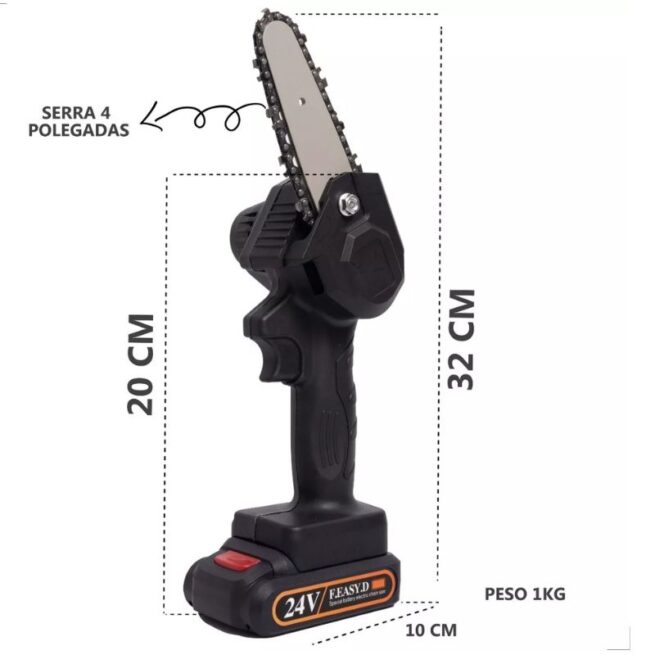 Mini Motosserra Bateria Recarregável – Potência e Praticidade