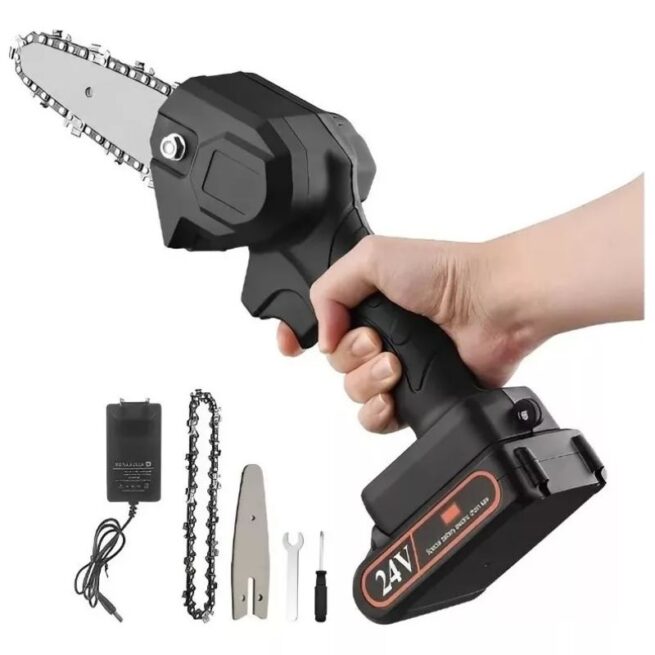 Mini Motosserra Bateria Recarregável – Potência e Praticidade