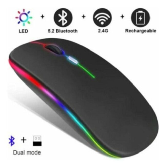 Mouse Bluetooth Sem Fio Recarregável LED – Preto