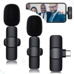 Microfone Lapela Sem Fio Tipo C para Celular - Duplo Preto BM-221