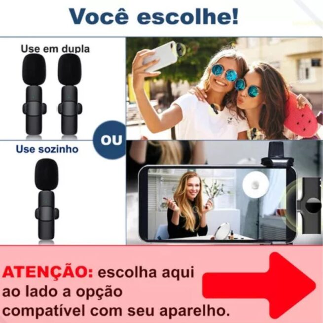 Microfone Lapela Sem Fio Tipo C para Celular - Duplo Preto BM-221