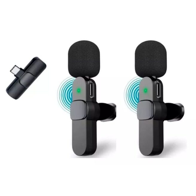 Microfone Lapela Sem Fio Tipo C para Celular - Duplo Preto BM-221