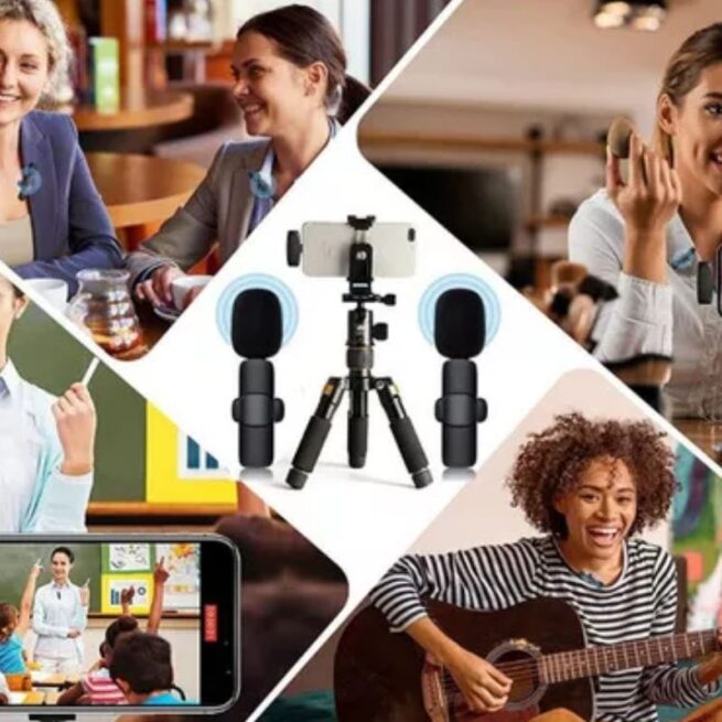 Microfone Lapela Sem Fio Tipo C para Celular - Duplo Preto BM-221