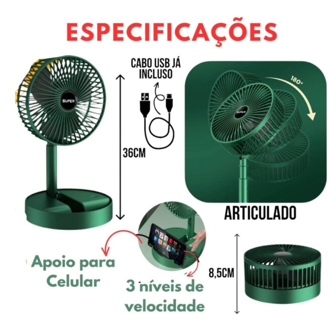 Mini Ventilador Dobrável com Suporte para Celular - Bivolt