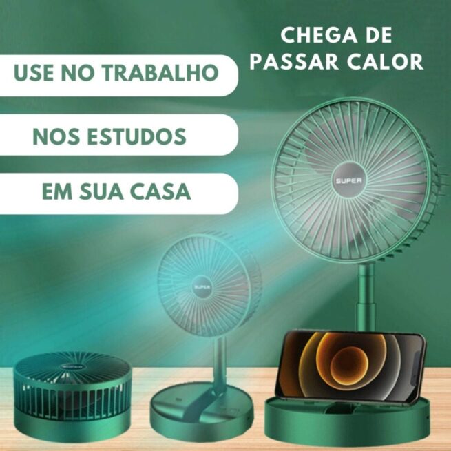 Mini Ventilador Dobrável com Suporte para Celular - Bivolt