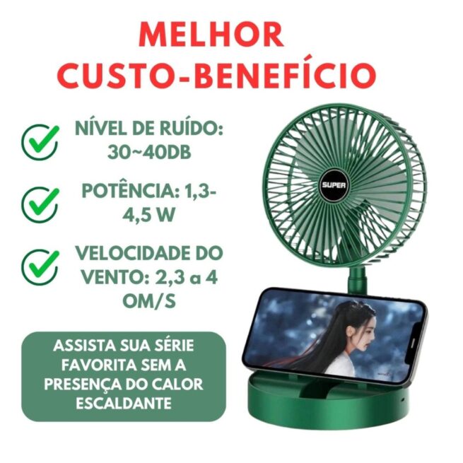 Mini Ventilador Dobrável com Suporte para Celular - Bivolt