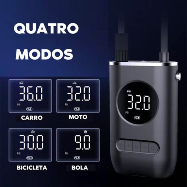 Mini Calibrador Compressor Elétrico Digital Portátil para Pneu de Carro e Bike – Bivolt