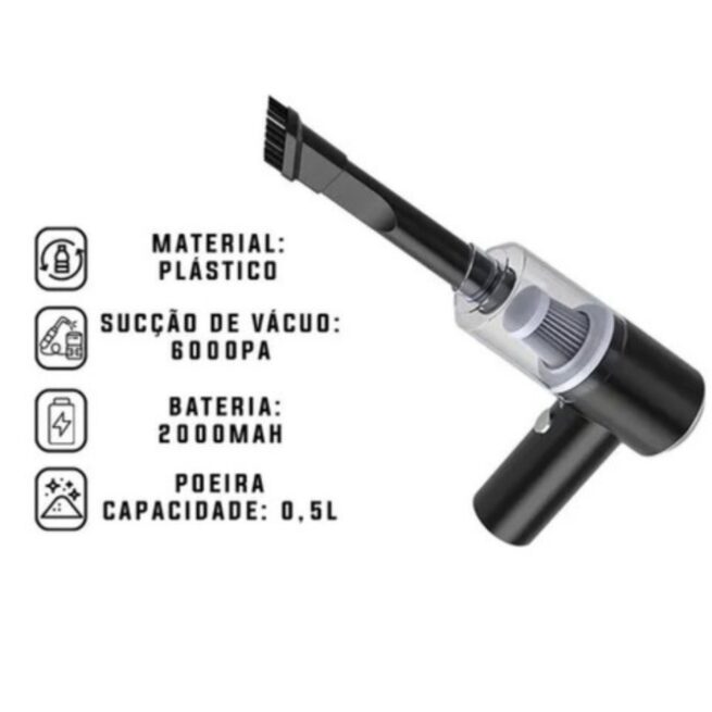 Mini Aspirador Automotivo Portátil Recarregável Premium Bivolt – Modelo B-88-2 – Limpeza Rápida e Prática