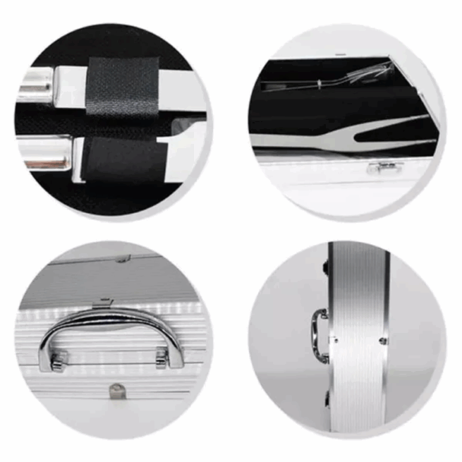 Conjunto de para Churrasco Steak com Maleta 3 Peças - De Aço Inox e Maleta de Alumínio