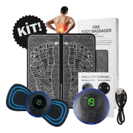 Kit Massagem Completo – Tapete e Massageador Elétrico para Alívio de Dores nos Pés e Músculos