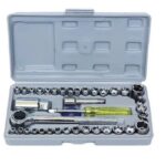 Jogo de Ferramentas com Maleta 40 Peças Soquetes e Catraca – Cinza – Completo e Resistente