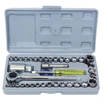 Jogo de Ferramentas com Maleta 40 Peças Soquetes e Catraca – Cinza – Completo e Resistente