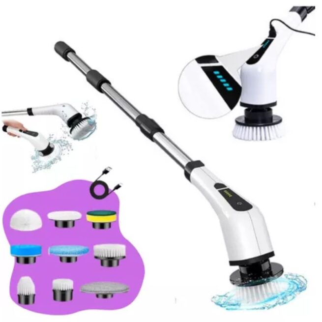 Escova de Limpeza Elétrica Rotativa 9 em 1 com Cabo Extensível – Esfregão Multiuso Bivolt