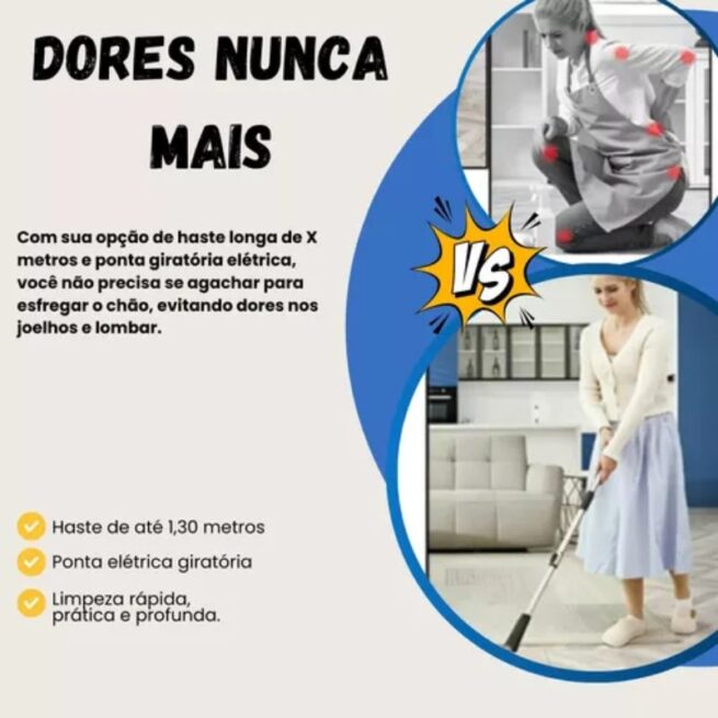 Escova de Limpeza Elétrica Rotativa 9 em 1 com Cabo Extensível – Esfregão Multiuso Bivolt