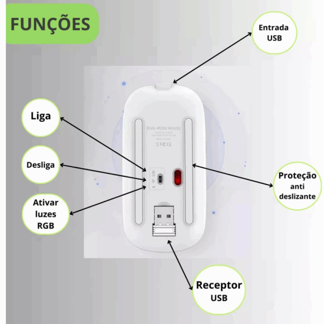 Mouse Sem Fio Bluetooth Recarregável com LED - Branco