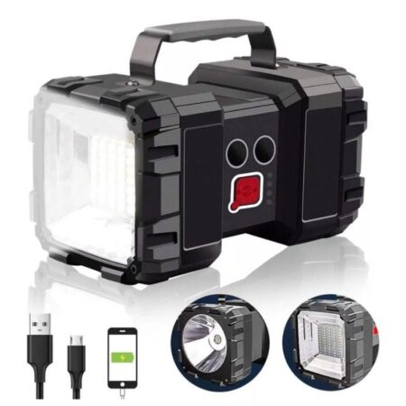 Lanterna Holofote Recarregável W844 – Potência, Zoom Telescópico e Power Bank Bivolt