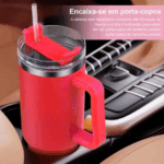 Copo Caneca Térmica Inox Personalizado (1200 ml) com Alça e Canudo – Vermelho