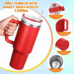 Copo Caneca Térmica Inox Personalizado (1200 ml) com Alça e Canudo – Vermelho