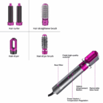 Escova Secador de Cabelo Multifuncional 5 em 1 110v – Rosa Claro/Prata – Praticidade e Estilo
