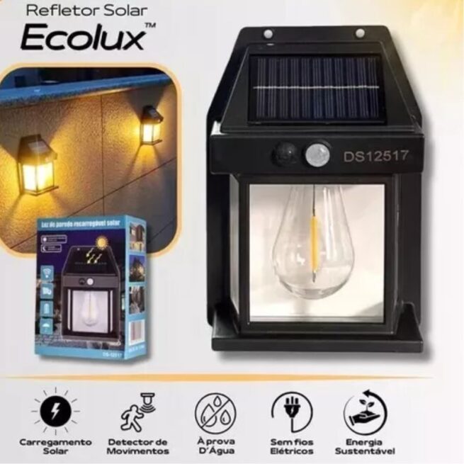 Luminária Refletor Solar LED IP65 à Prova D’Água e Poeira – Sensor de Movimento – Luz Quente