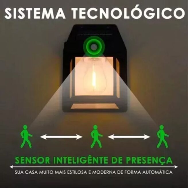 Luminária Refletor Solar LED IP65 à Prova D’Água e Poeira – Sensor de Movimento – Luz Quente