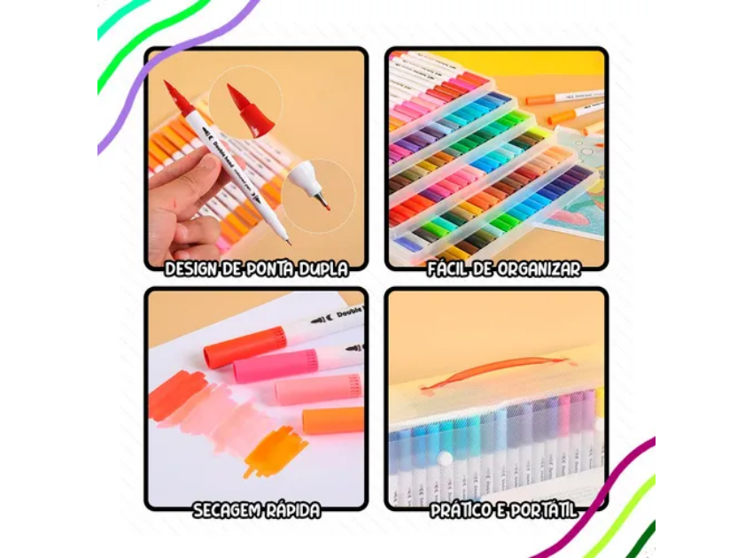 Kit Livro Colorir Bobbie Goods (Azul) + 80 Canetas - Com Maletinha