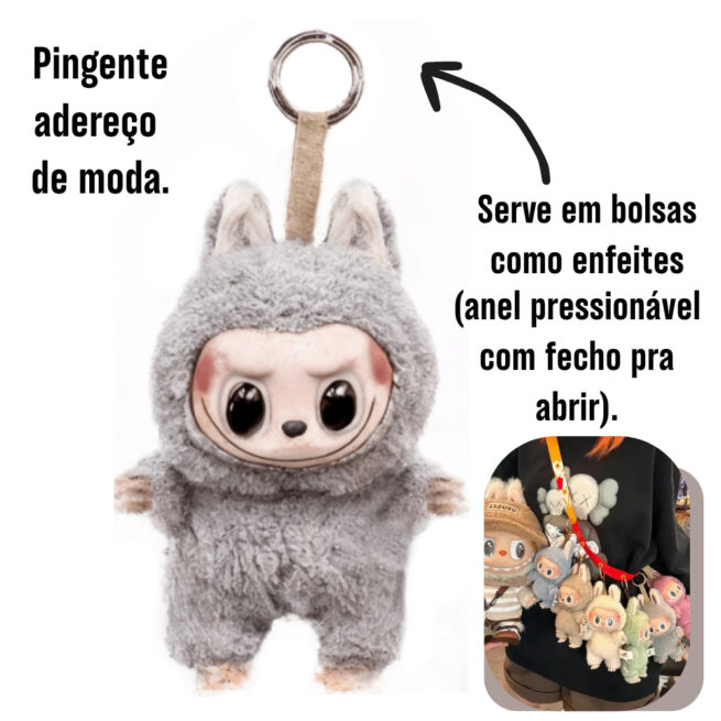 Kit Geração 1 com Caixa e Roupas – Labubu Monstros Mini Pelúcias Colecionáveis + Roupa – Sortidos