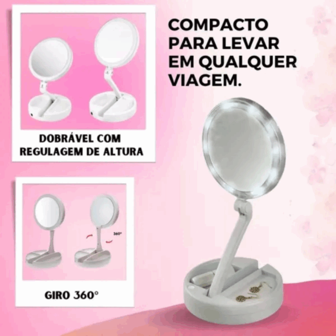 Espelho de Mesa LED para Maquiagem Dobrável – Branco