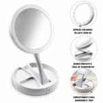 Espelho de Mesa LED para Maquiagem Dobrável – Branco
