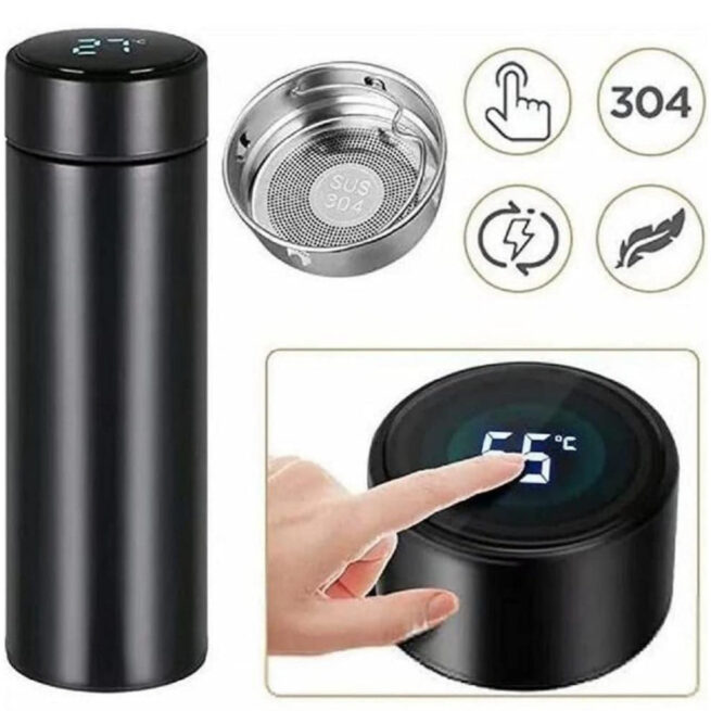 Garrafa Térmica Personalizada com LED e Termômetro 500 ml – Dourado – Tecnologia e Estilo