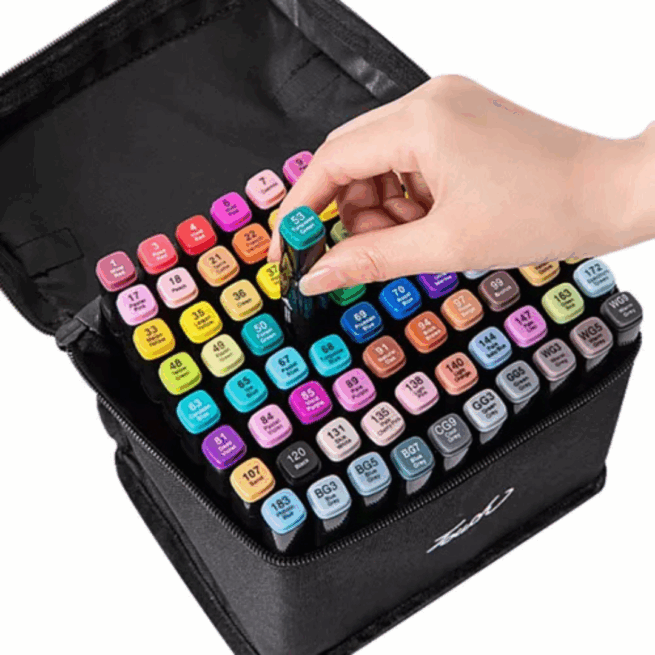 Conjunto de Canetas Coloridas Ponta Dupla 80 Peças com Estojo – Versão Preto ou Branco