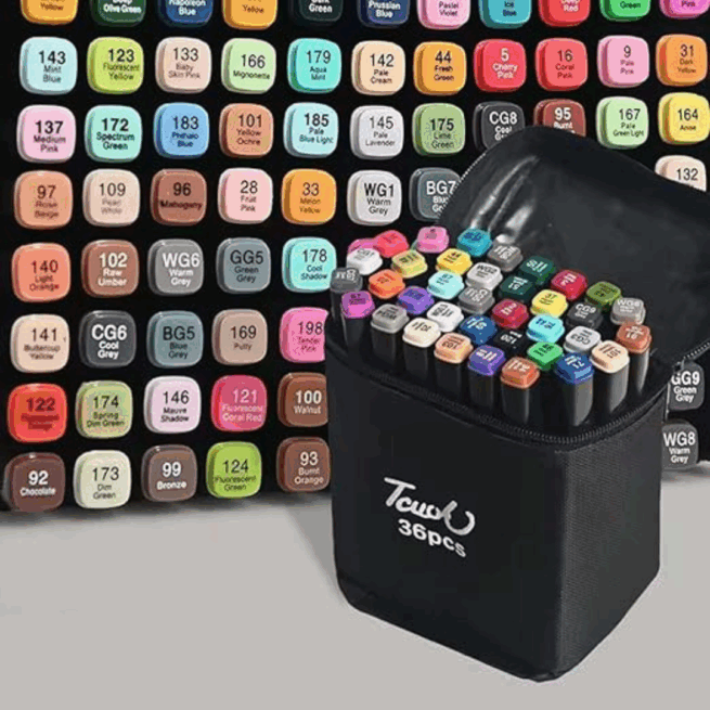 Conjunto de Canetas Coloridas Ponta Dupla 36 Peças com Estojo – Versão Preto ou Branco