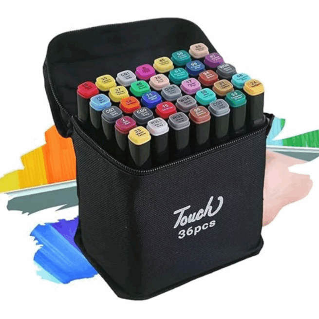 Conjunto de Canetas Coloridas Ponta Dupla 36 Peças com Estojo – Versão Preto ou Branco