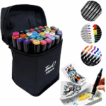 Conjunto de Canetas Coloridas Ponta Dupla 36 Peças com Estojo – Versão Preto ou Branco