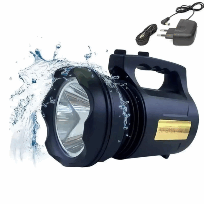 T6 LANTERNA BIVOLT - Holofote LED PRETO 30W TD-6000A Recarregável Pesca Trilha Camping- BM-6000
