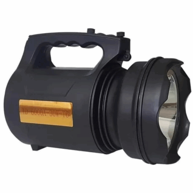 T6 LANTERNA BIVOLT - Holofote LED PRETO 30W TD-6000A Recarregável Pesca Trilha Camping- BM-6000