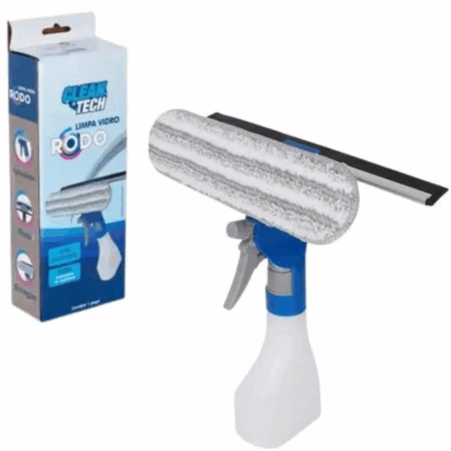 Rodo Limpa Vidro com Recipiente 250ml Clean Tech- Azul