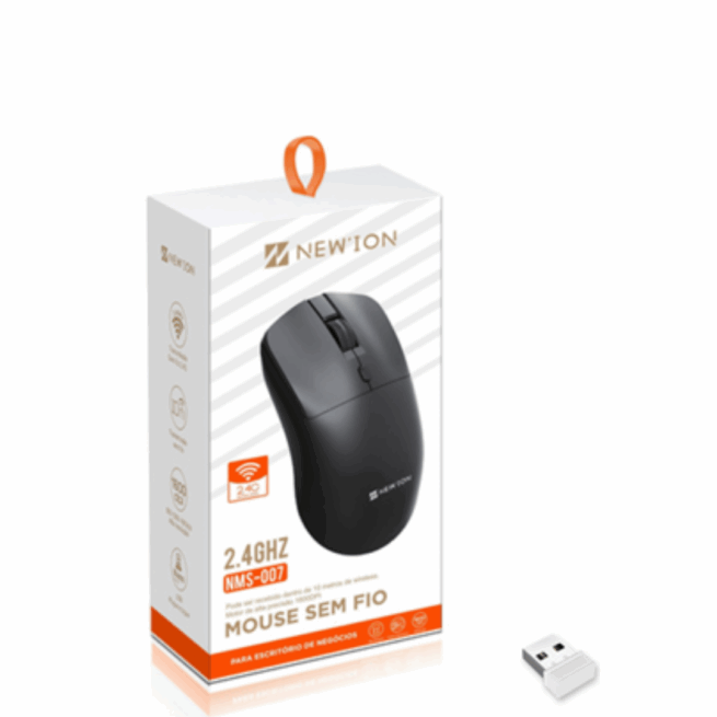 PRETO NMS-007 - Mouse Sem Fio Simples, Compacto e Preciso