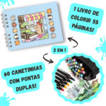 Kit Livro para Colorir Bobbie Goods Azul com 60 Canetas – Estímulo à Imaginação