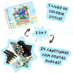 Kit Livro para Colorir Lilo Stitch Azul com 24 Canetas – Estímulo à Imaginação